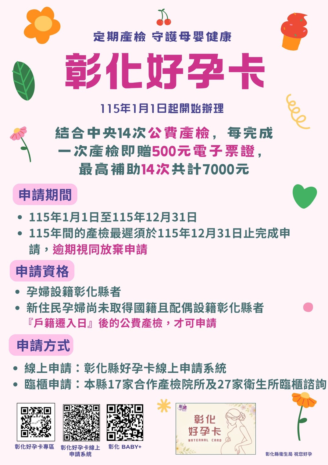 彰化好孕卡 定期產檢 守護母嬰健康宣傳圖片